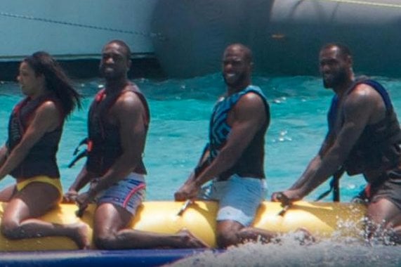 r/nba - [BR] Lebron James, Dwayne Wade, and Chris Paul enjoy a banana boat in the Bahamas.